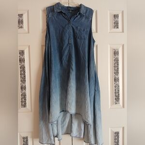 Chelsea & Theodore Tencel Ombre Dip Dye Blue Denim Hi-Lo Dress Size 1X Pockets